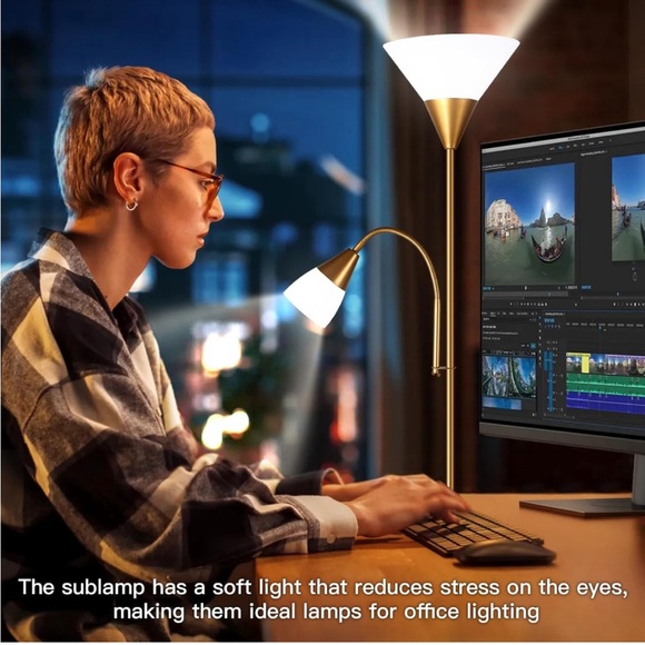 GoldFloor Lamp 🛋️StandingLamp6W LED💡Torchlight w 5W AdjustableReading📖Lamp🛋️ - Picture 5 of 9